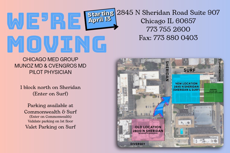 We are moving April 13 to 2845 N Sheridan Suite 907